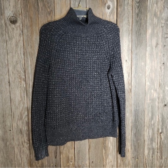 LOFT WOMEN WOOL BLEND GRAY METALIC SHIMMER STRETCHY SWEATER IN SIZE XS MOCK NECK - Picture 2 of 6